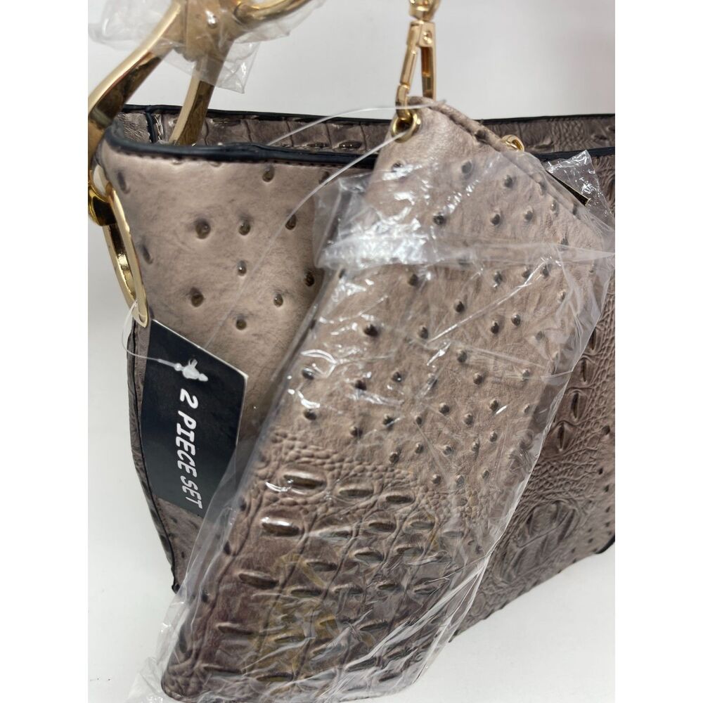 New Alyssa Faux Leather Croc Vegan 2 Piece Wallet & Bag Set Tan Shoulder Bag - Picture 4 of 10